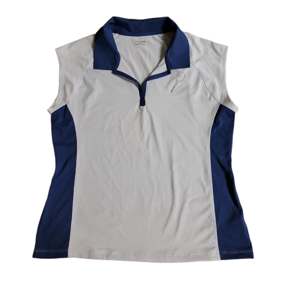 Aspire tennis athletic top blue white Dri-logic size L